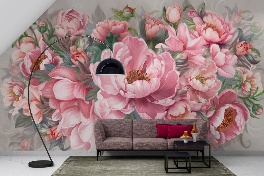 Schilderij van roze bloemen