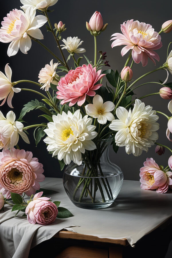 Vaas met bloemen op een tafel Vaas met bloemen op een tafel