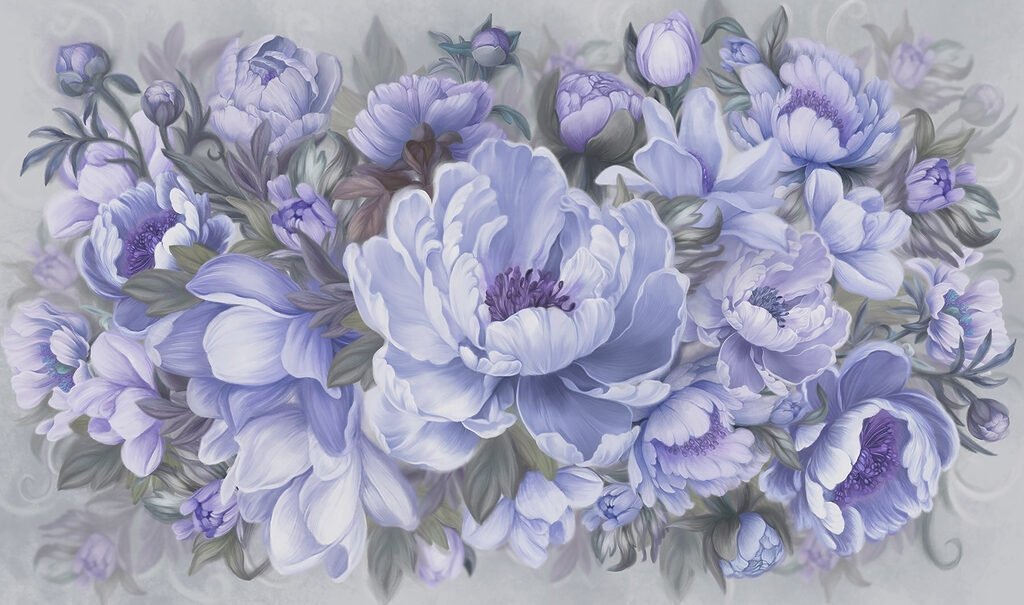Schilderij van bloemen en bladeren Schilderij van bloemen en bladeren