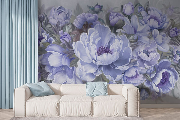 Schilderij van bloemen en bladeren Schilderij van bloemen en bladeren