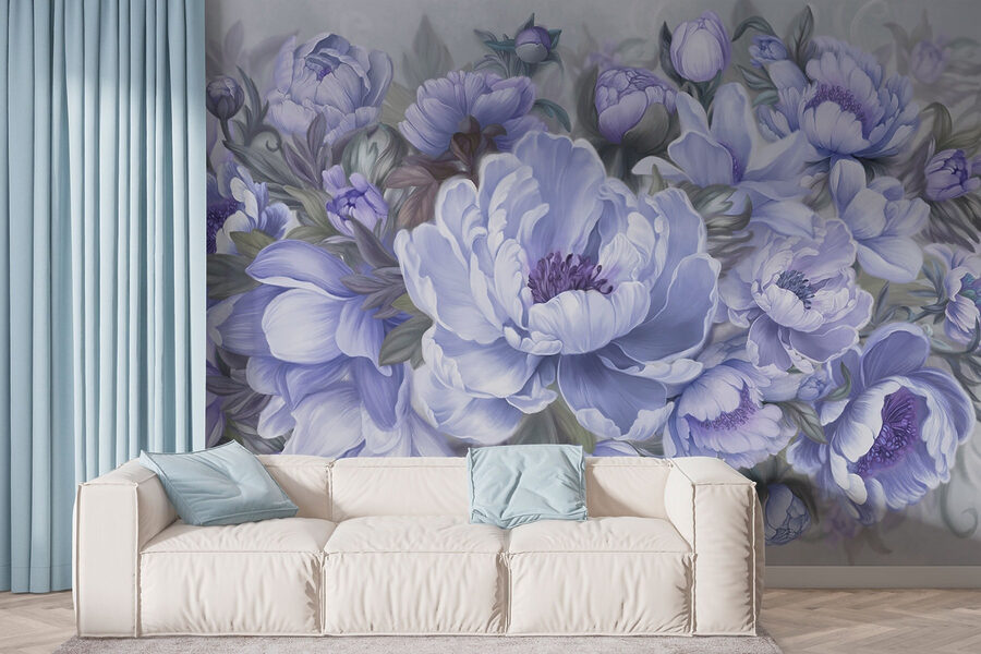 Schilderij van bloemen en bladeren
