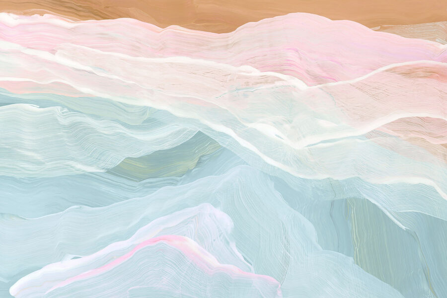 Schilderij van een roze en blauwe golf Schilderij van een roze en blauwe golf