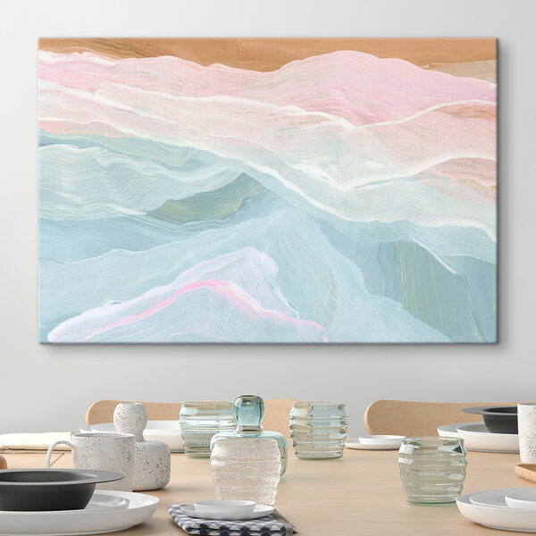Schilderij van een roze en blauwe golf Schilderij van een roze en blauwe golf