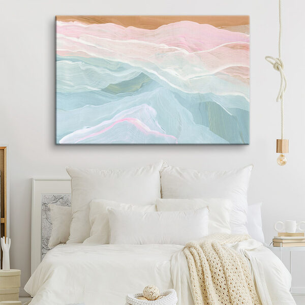 Schilderij van een roze en blauwe golf Schilderij van een roze en blauwe golf