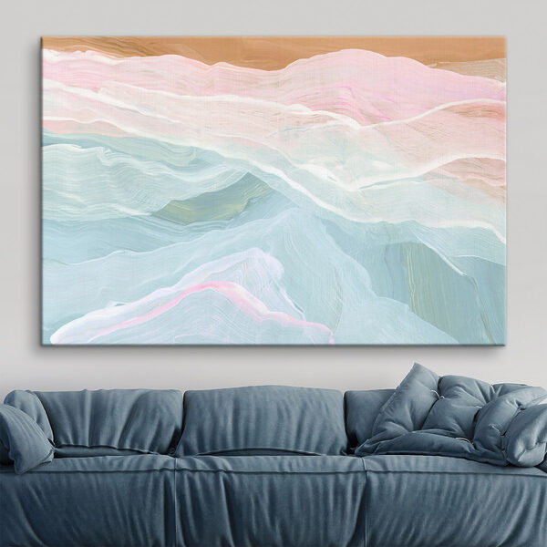 Schilderij van een roze en blauwe golf Schilderij van een roze en blauwe golf