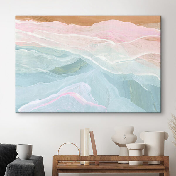 Schilderij van een roze en blauwe golf Schilderij van een roze en blauwe golf