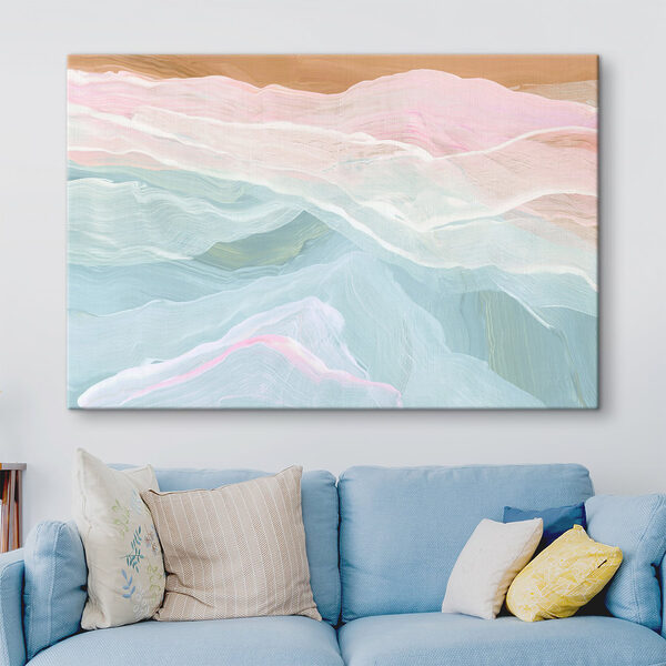 Schilderij van een roze en blauwe golf Schilderij van een roze en blauwe golf