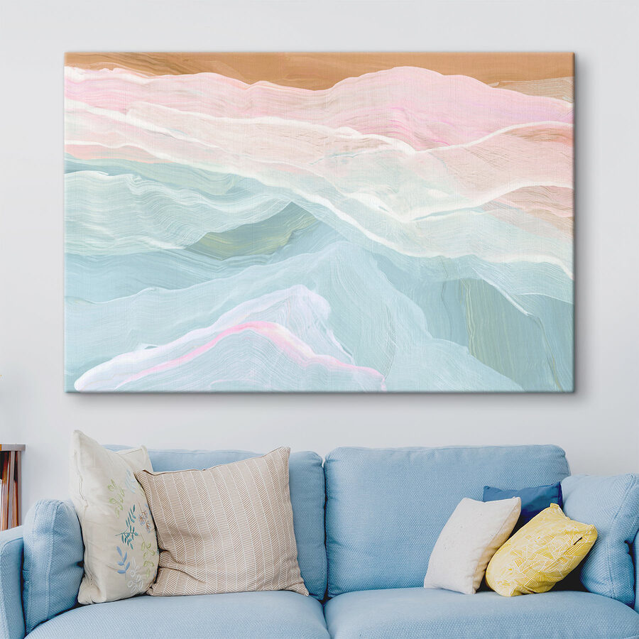 Schilderij van een roze en blauwe golf Schilderij van een roze en blauwe golf