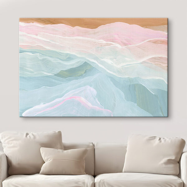 Schilderij van een roze en blauwe golf Schilderij van een roze en blauwe golf