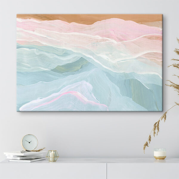 Schilderij van een roze en blauwe golf Schilderij van een roze en blauwe golf