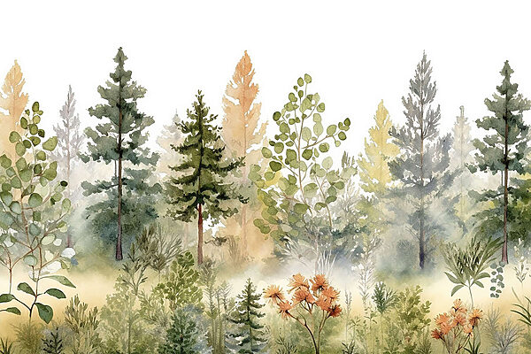 Aquarel van bomen en planten Aquarel van bomen en planten