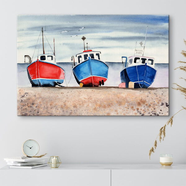 Aquarel van boten op een strand Aquarel van boten op een strand