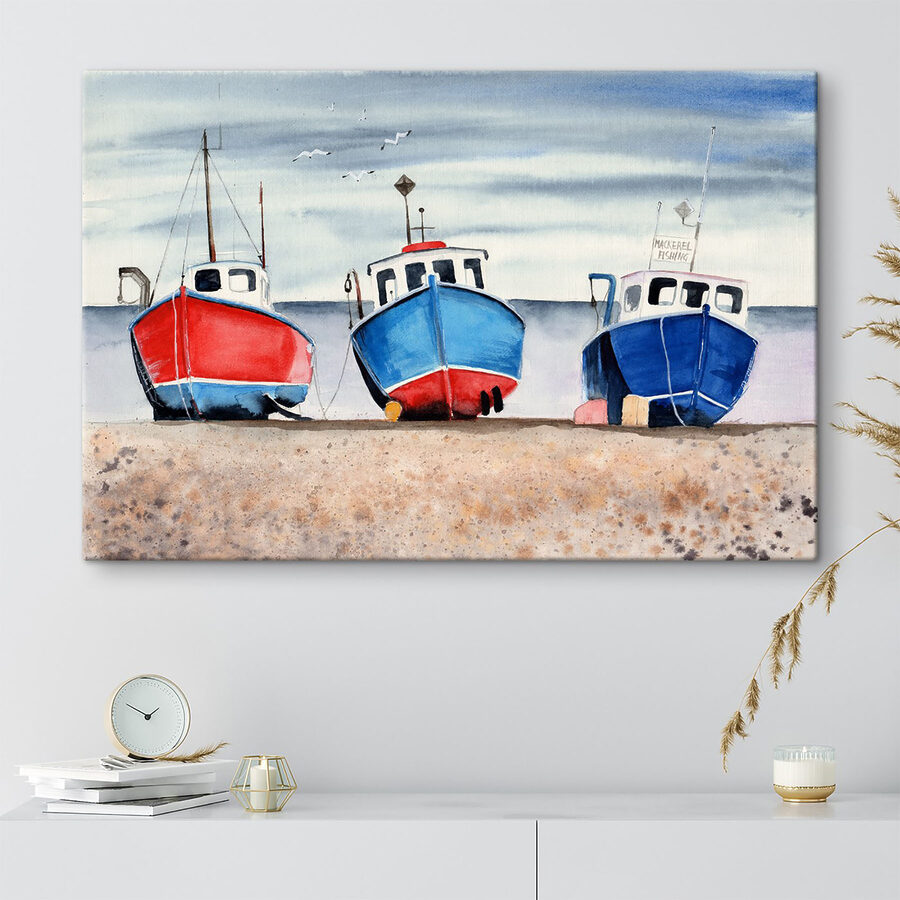 Aquarel van boten op een strand Aquarel van boten op een strand