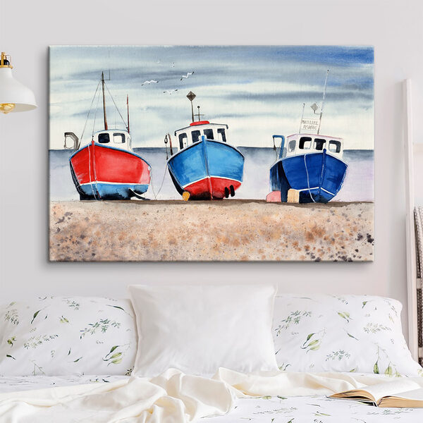 Aquarel van boten op een strand Aquarel van boten op een strand