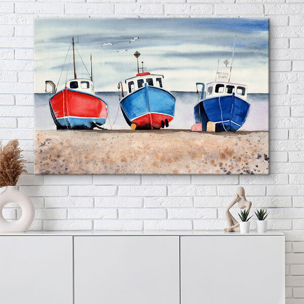 Aquarel van boten op een strand Aquarel van boten op een strand