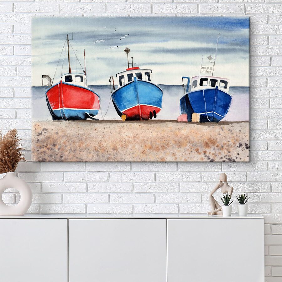 Aquarel van boten op een strand Aquarel van boten op een strand