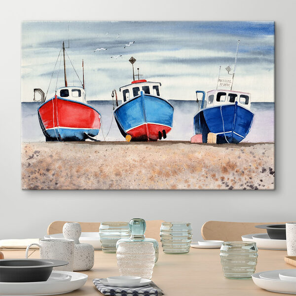 Aquarel van boten op een strand Aquarel van boten op een strand