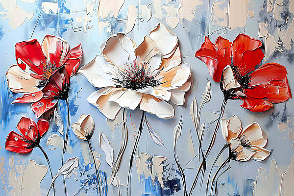 Schilderij van bloemen op een muur Schilderij van bloemen op een muur