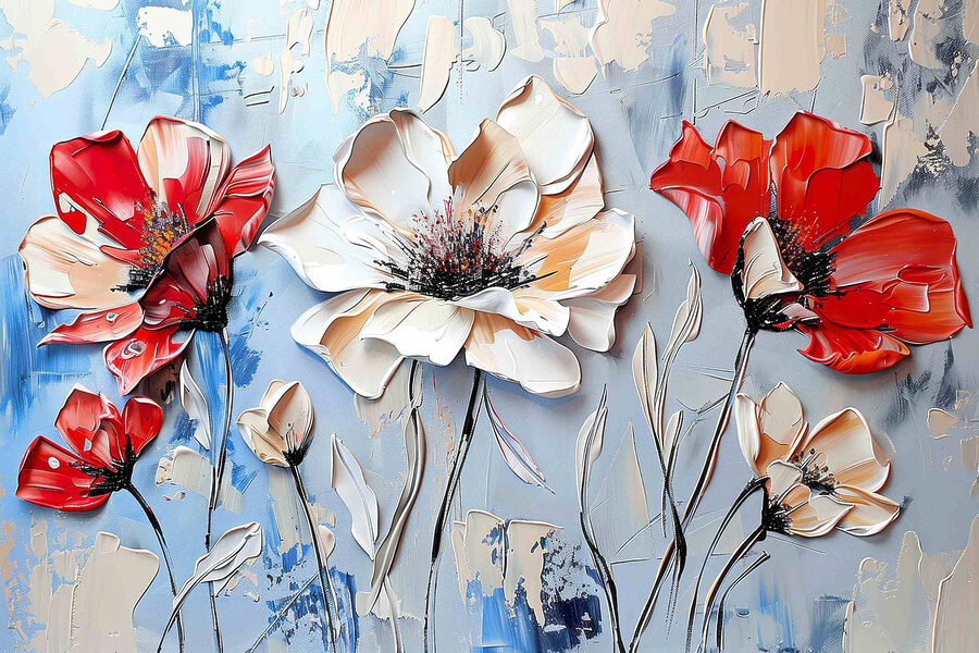 Schilderij van bloemen op een muur
