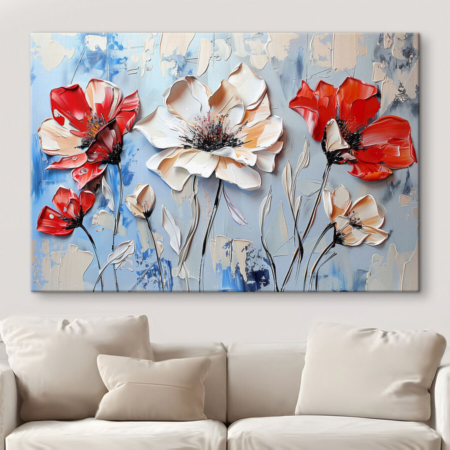 Schilderij van bloemen op een muur