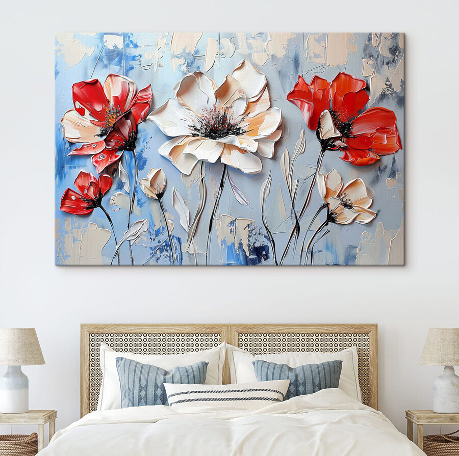 Schilderij van bloemen op een muur