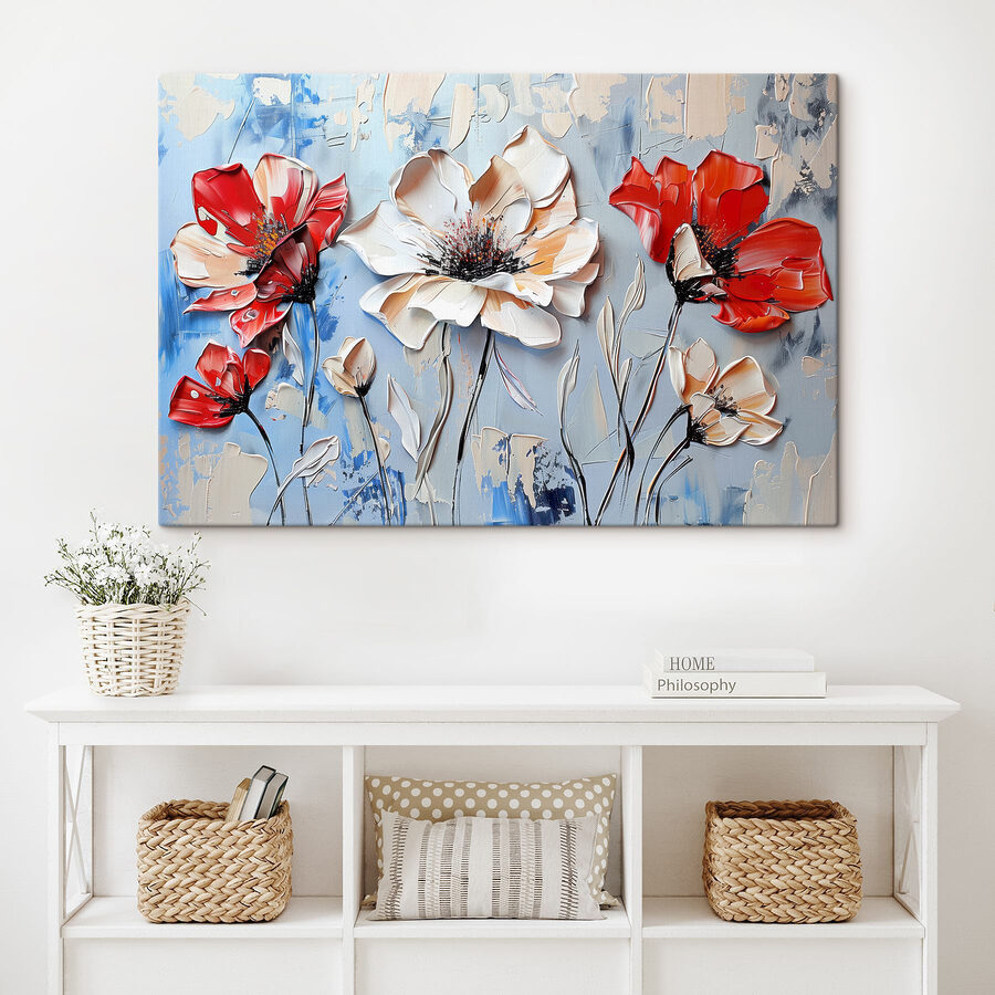 Schilderij van bloemen op een muur