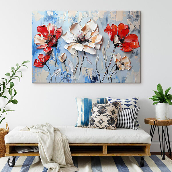 Schilderij van bloemen op een muur Schilderij van bloemen op een muur