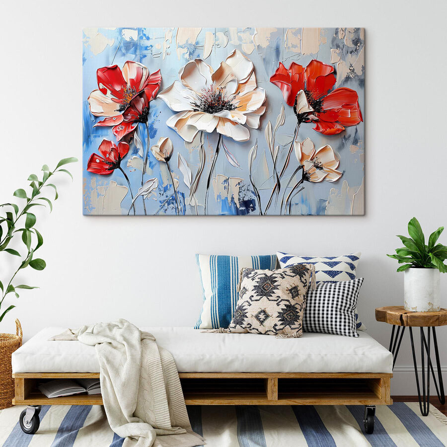 Schilderij van bloemen op een muur