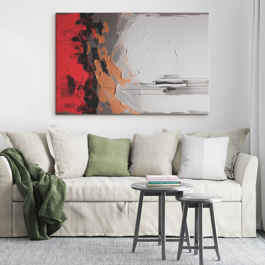Schilderij van een rood-witte en grijze muur