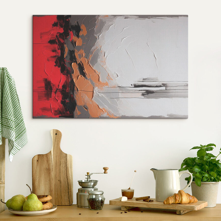 Schilderij van een rood-witte en grijze muur