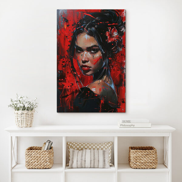 Schilderij van een vrouw met rode verf Schilderij van een vrouw met rode verf