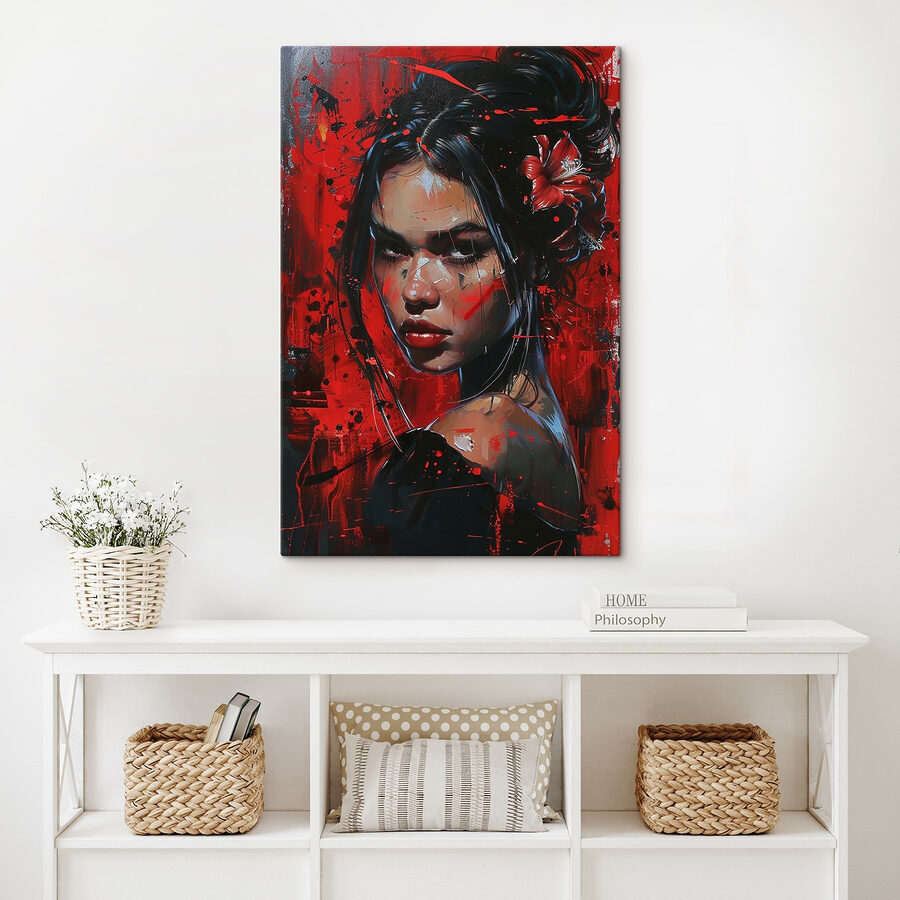 Schilderij van een vrouw met rode verf