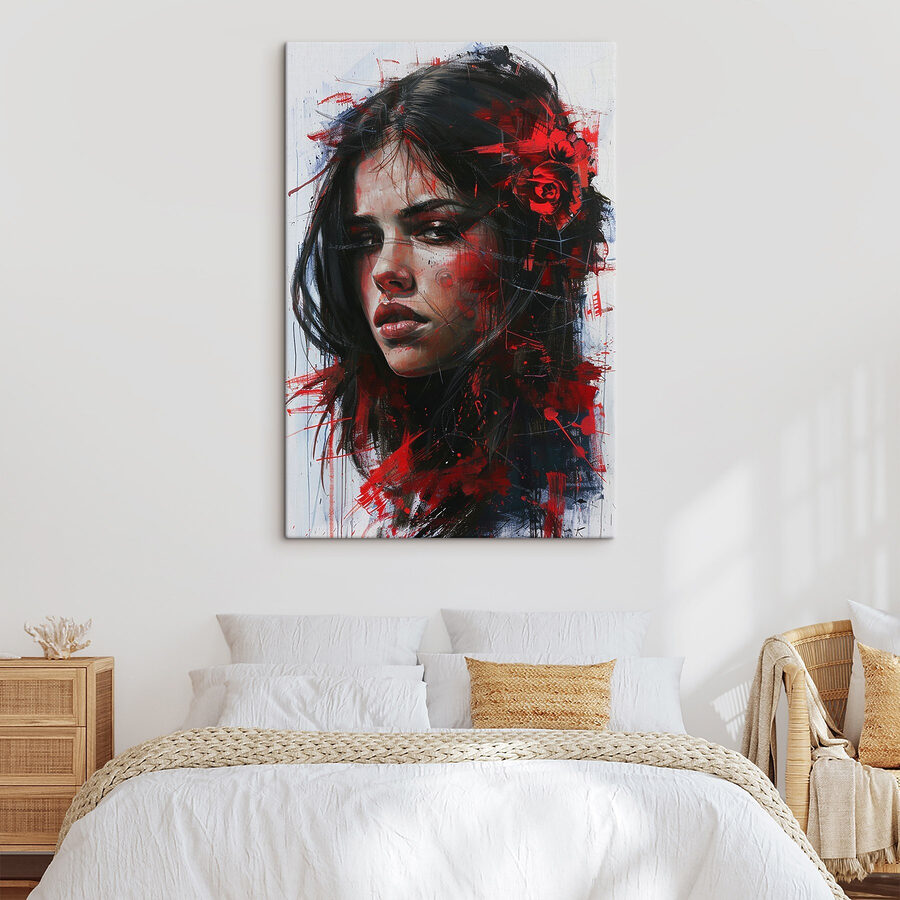 Schilderij van een vrouw met rode verf