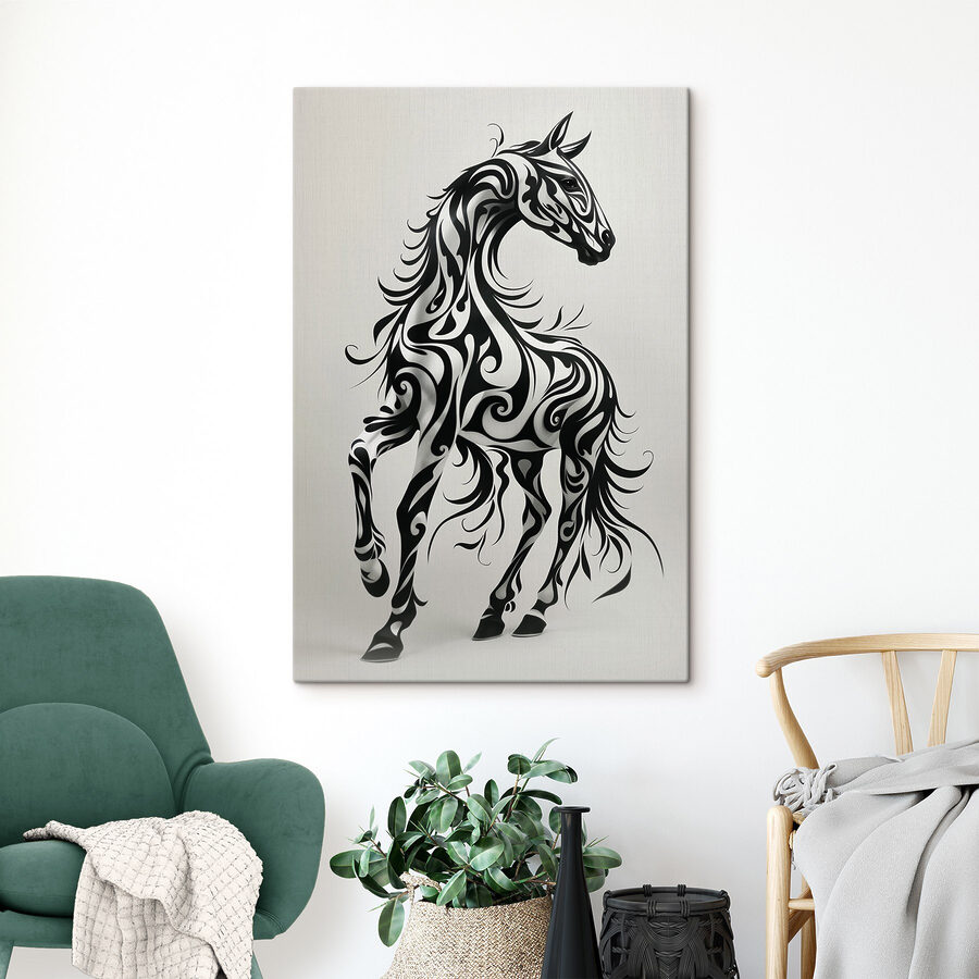 Zwart-wit paard met swirls