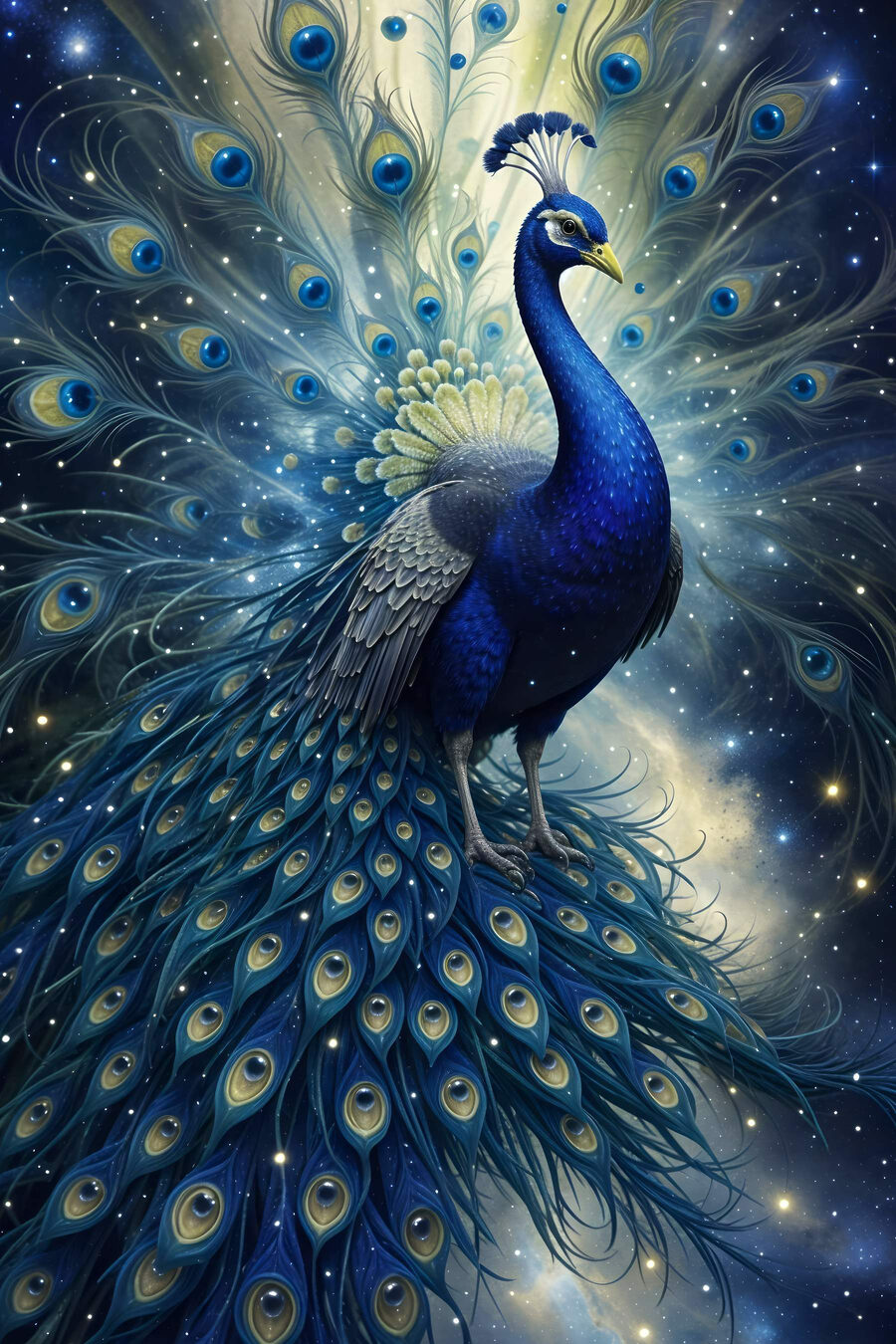 Majestueuze pauw in kosmische pracht