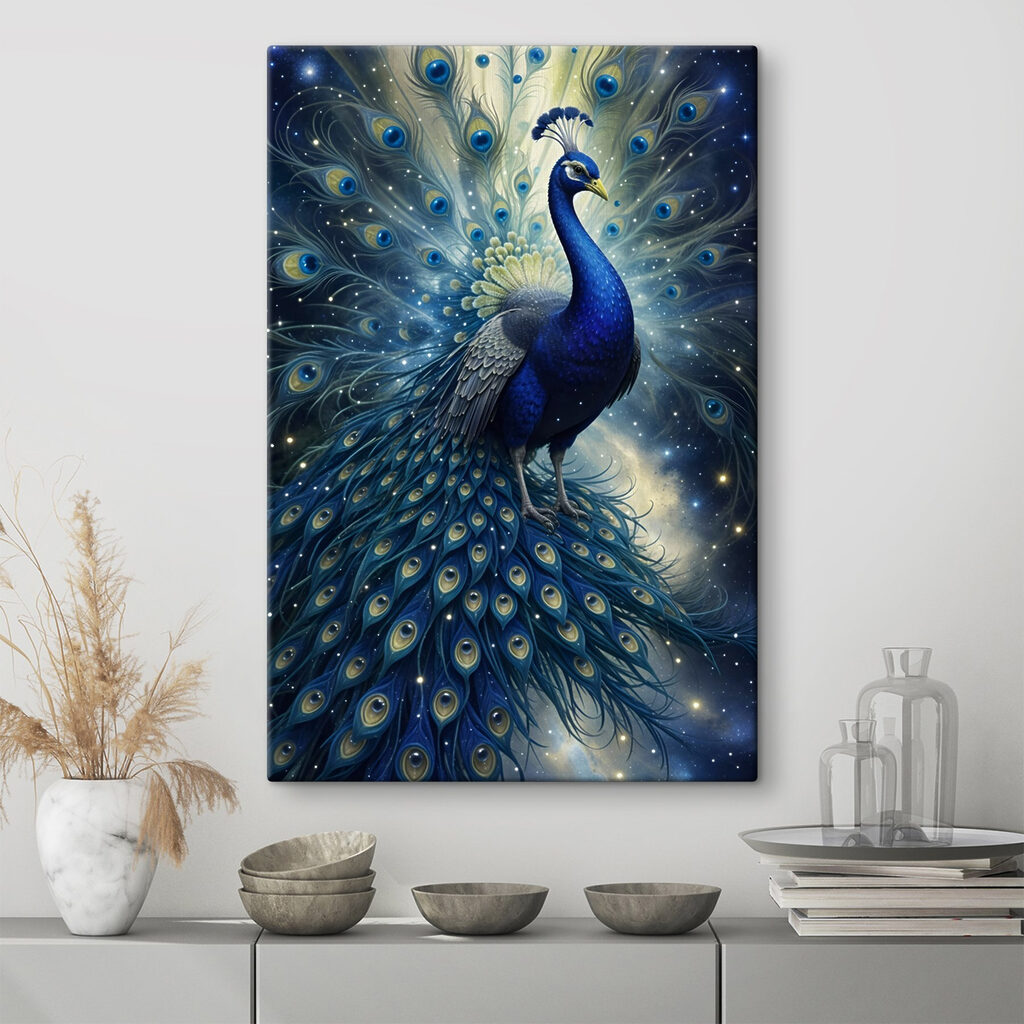 Majestic peacock in cosmic splendor
