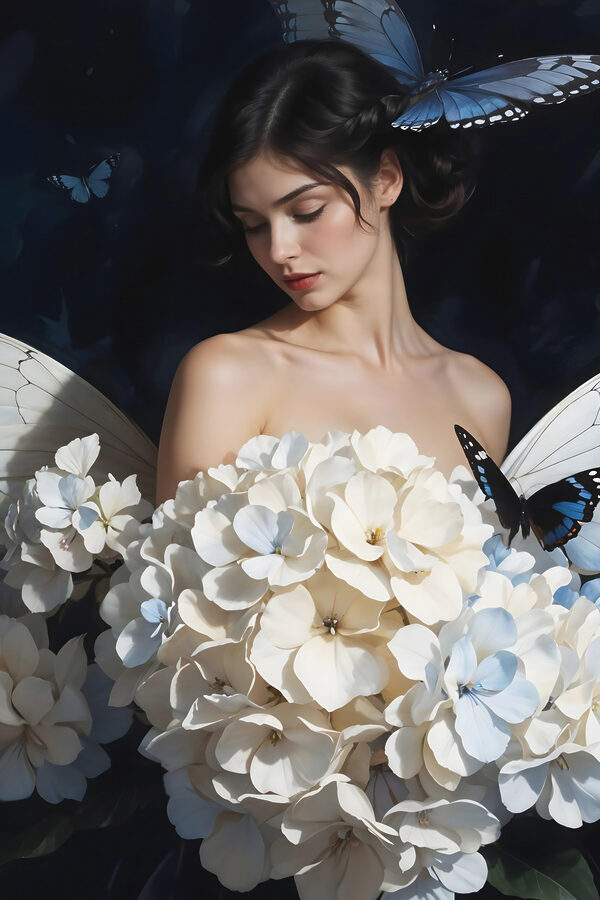 Vrouw met vlinders en bloemen Vrouw met vlinders en bloemen