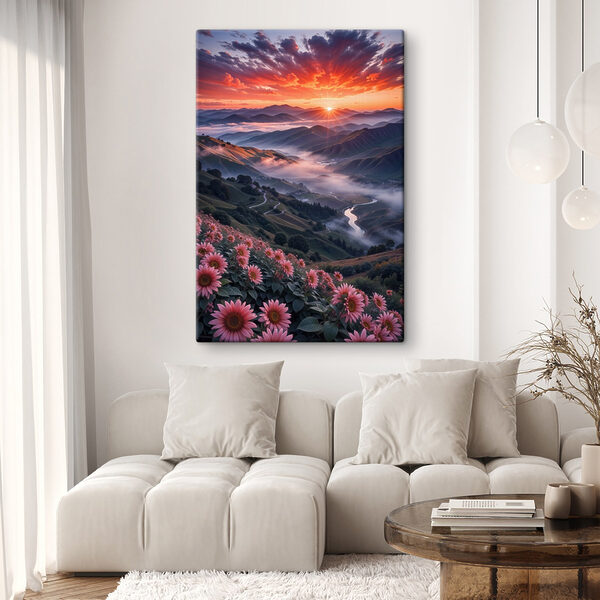 Vallei met bloemen en een rivier Vallei met bloemen en een rivier