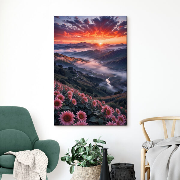 Vallei met bloemen en een rivier Vallei met bloemen en een rivier