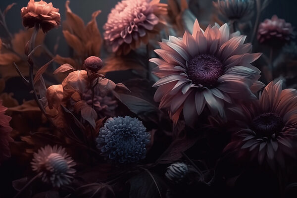 Groep bloemen met bladeren Groep bloemen met bladeren
