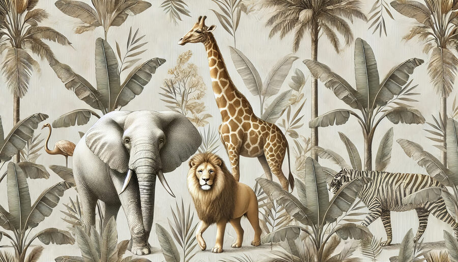 Behang met dieren en planten Behang met dieren en planten