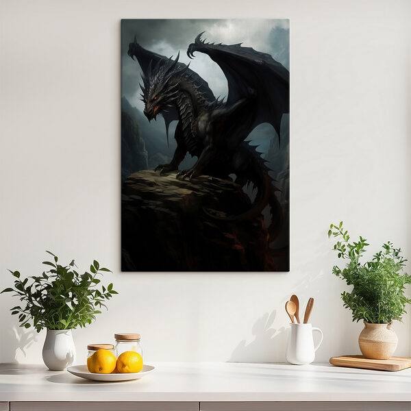 Zwarte draak op een rots Zwarte draak op een rots