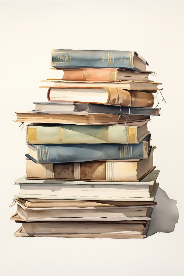Watercolor of a stack of books Watercolor of a stack of books
