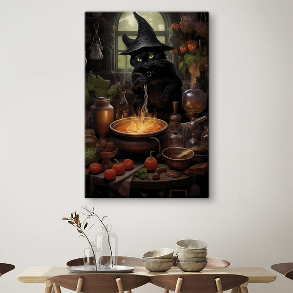 Kat met mensenhoed die een pot eten kookt Kat met mensenhoed die een pot eten kookt