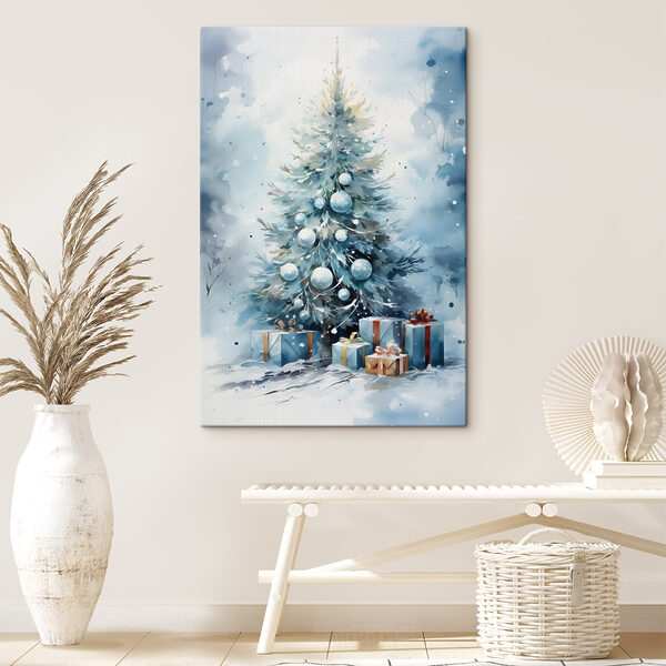 Aquarel van een kerstboom met cadeautjes Aquarel van een kerstboom met cadeautjes