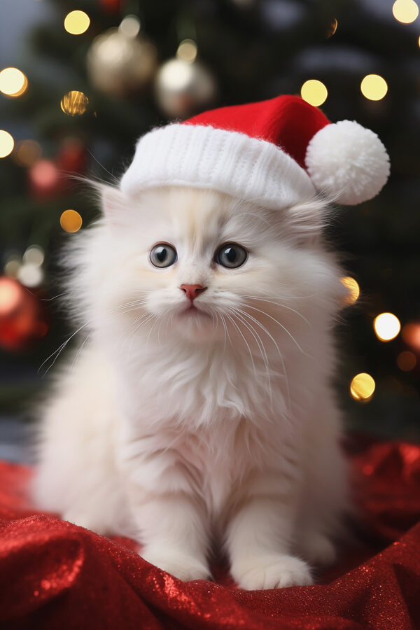 Wit katje met kerstmuts Wit katje met kerstmuts