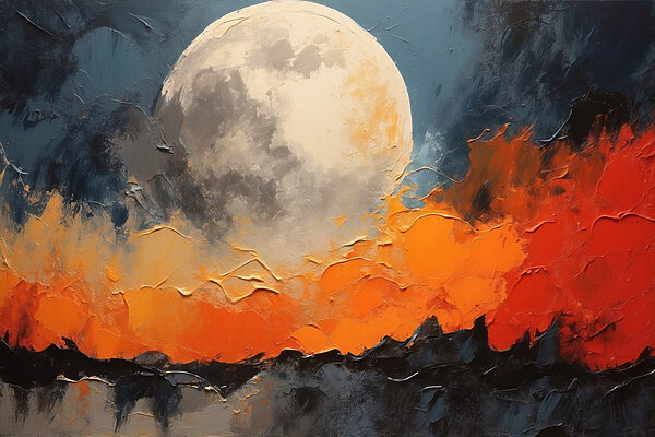 Schilderij van een maan en vuur Schilderij van een maan en vuur
