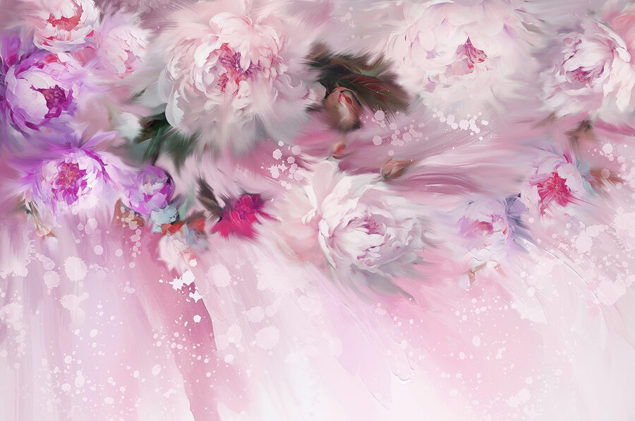 Schilderij van bloemen op roze achtergrond