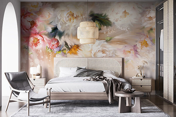 Schilderij van bloemen op een witte achtergrond Schilderij van bloemen op een witte achtergrond