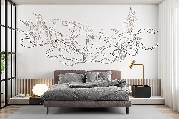 Tekening van vogels en zon Tekening van vogels en zon